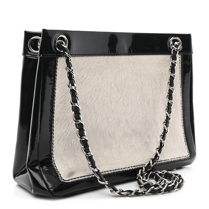 Chanel Patent Pony Hair Small Pocket Tote Black White 3 of 10