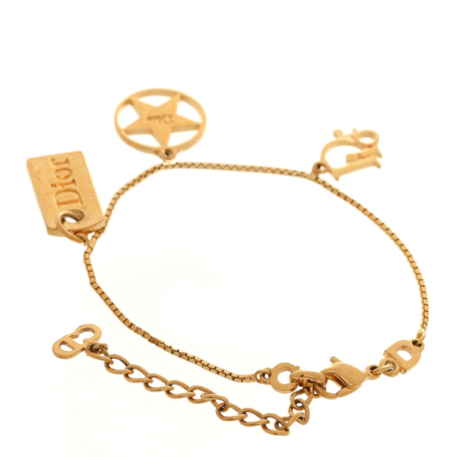 Christian Dior Metal Logo Multi Charm Bracelet Gold 3 of 8