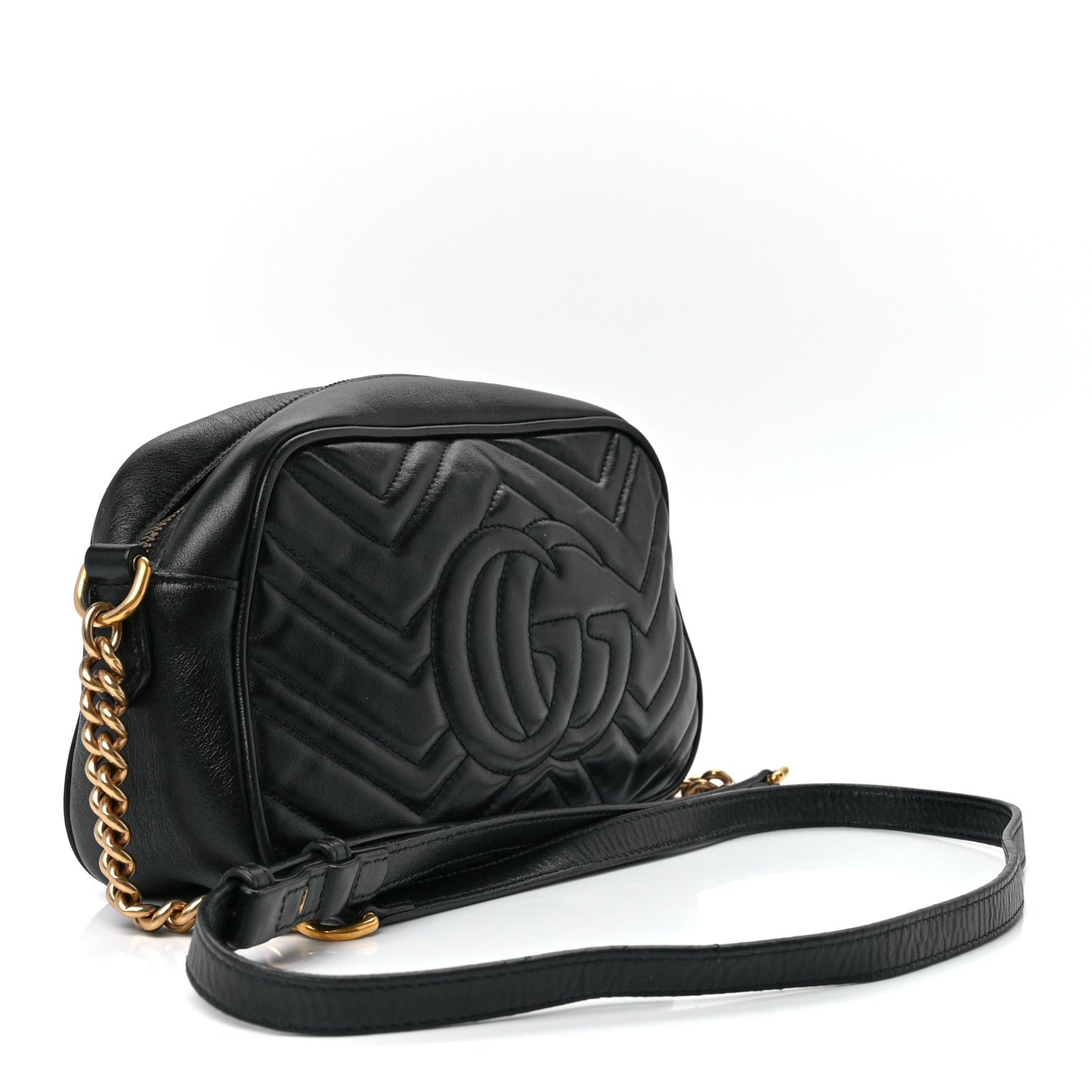 Calfskin Matelasse Small GG Marmont Chain Shoulder Bag Black