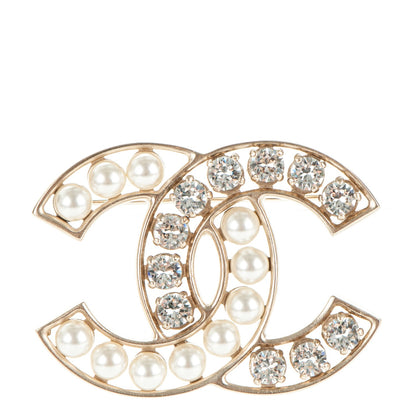 Chanel Pearl Crystal CC Brooch Gold 1 of 3