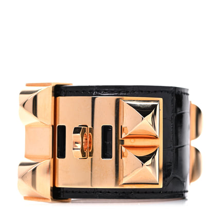 Hermes Shiny Alligator Collier de Chien CDC Bracelet T2 Black 3 of 10