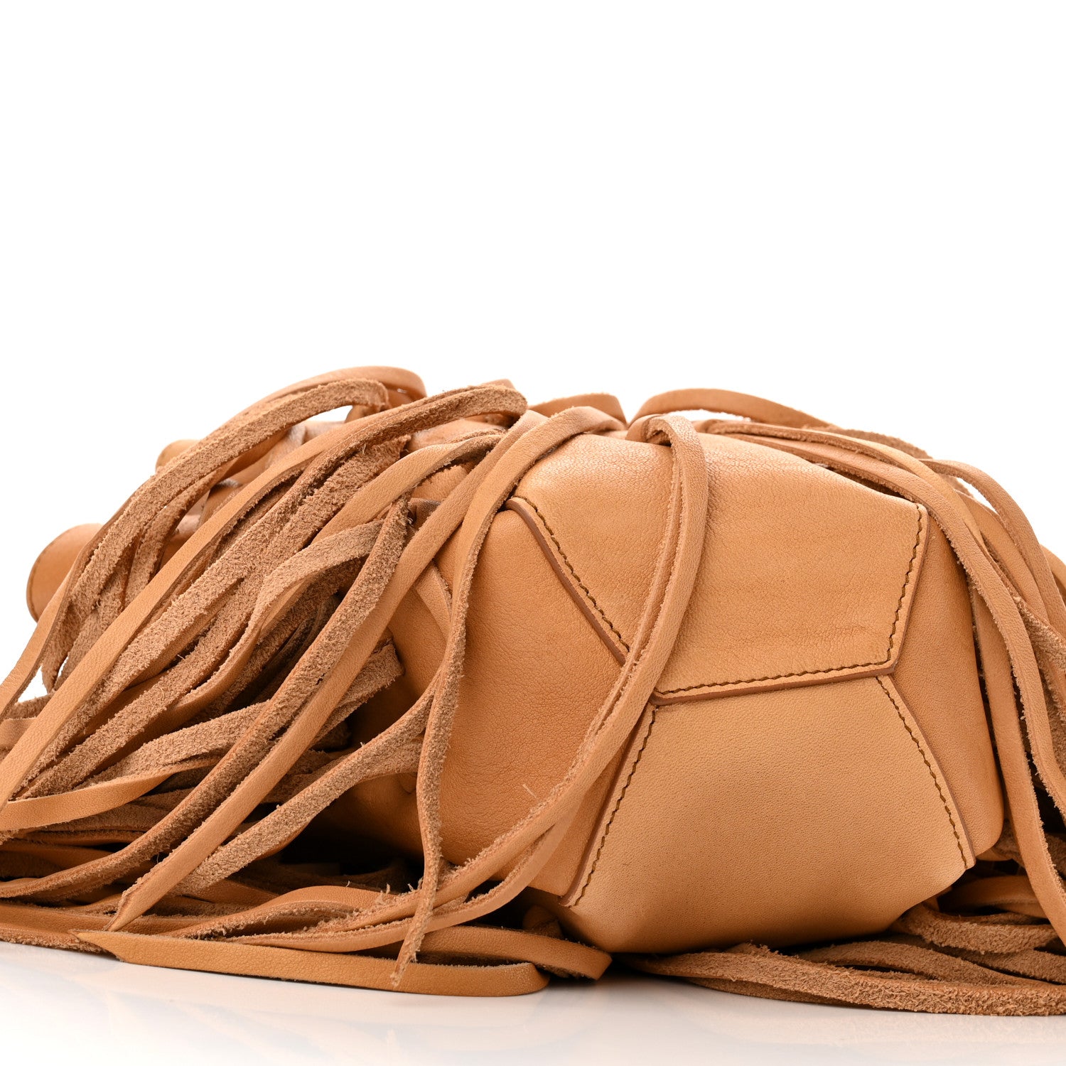 Saint Laurent Calfskin Fringe Monogram Mini Bourse Bucket Bag Tan 9 of 10