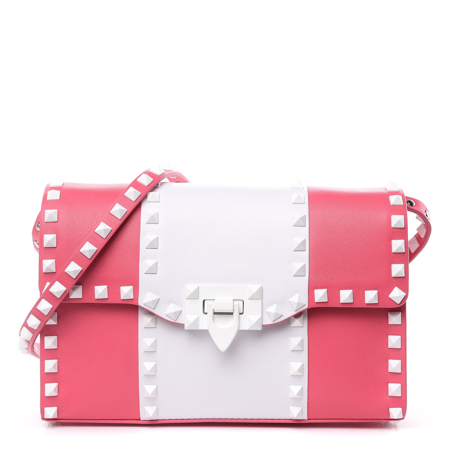 Vitello Colorblock Medium Free Rockstud Flip Lock Crossbody Bag Shadow Pink Optic White