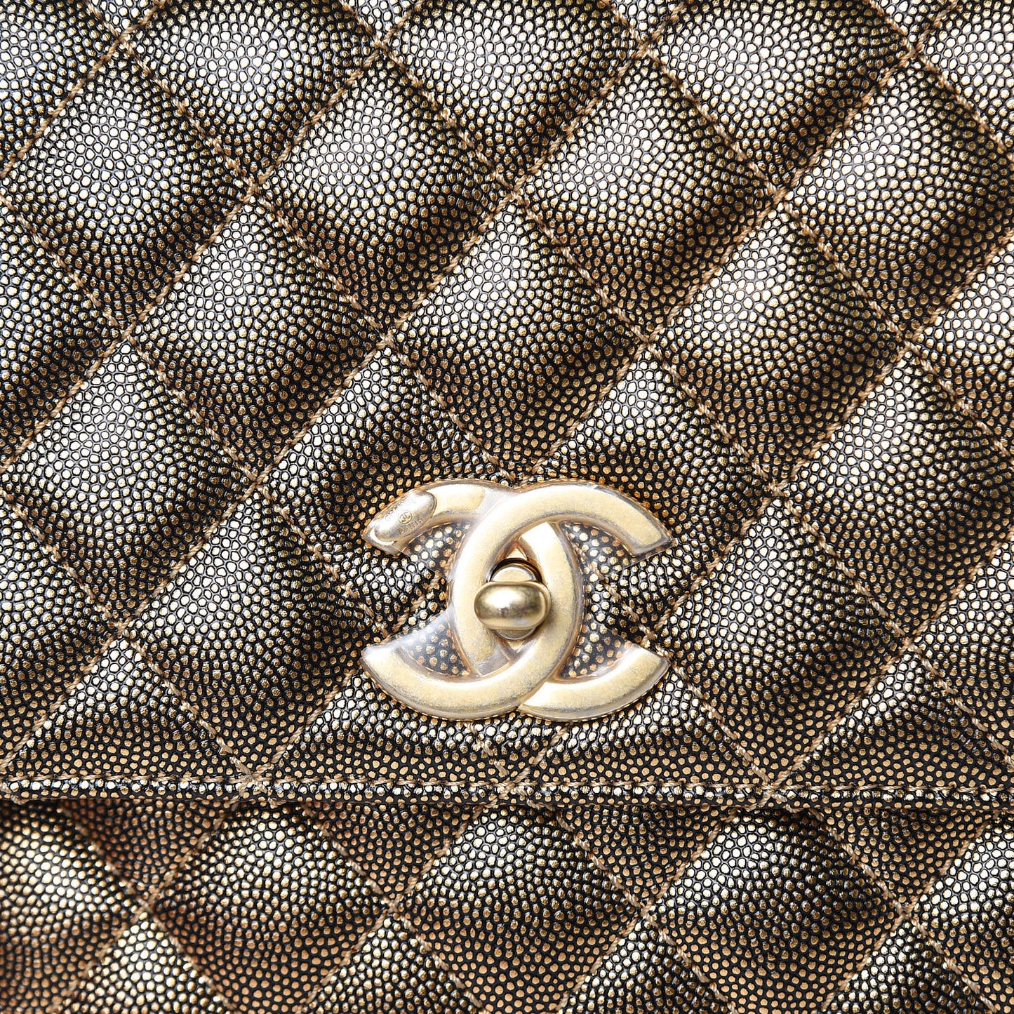 Metallic Caviar Quilted Small Coco Handle Flap Gold