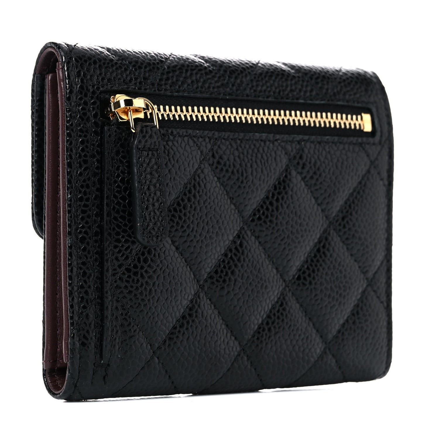 Caviar Quilted Compact Flap Wallet Black