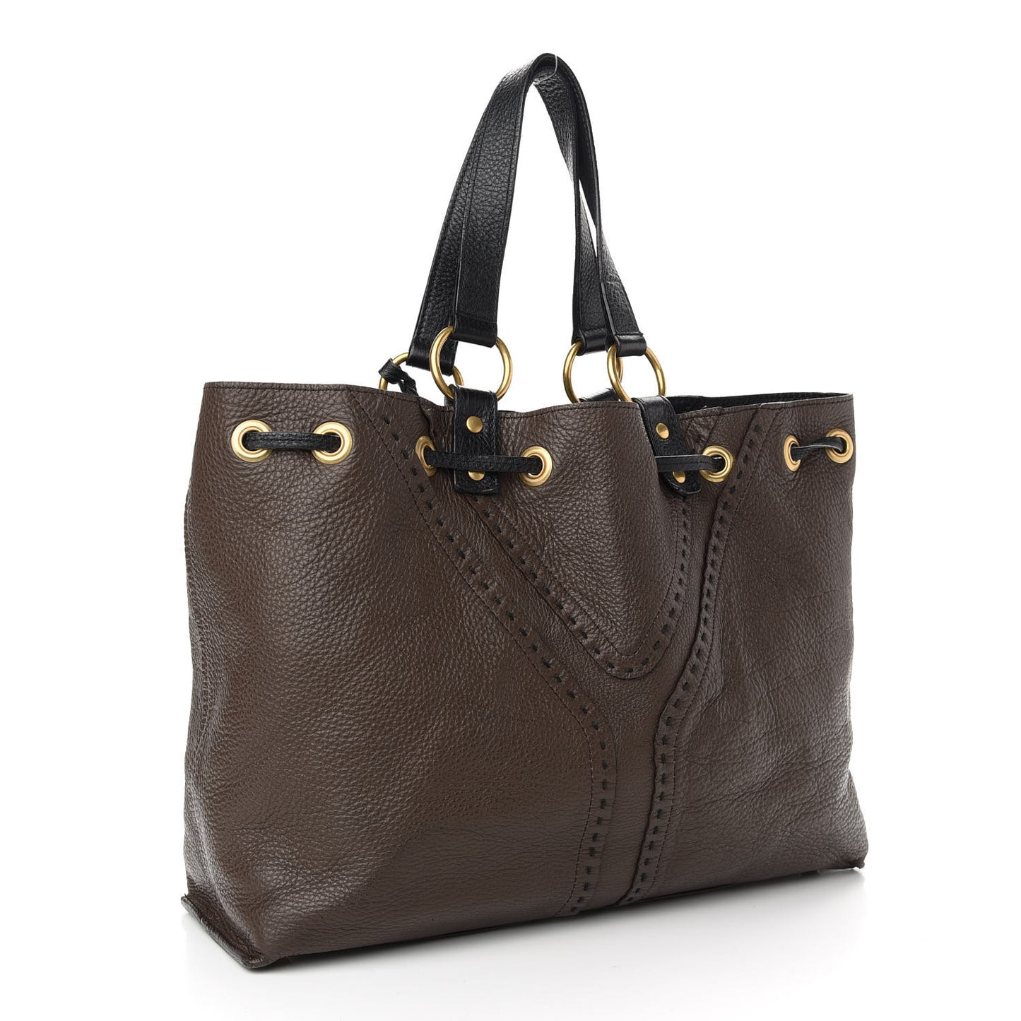 Calfskin Reversible Double Sac Y Tote Black Brown