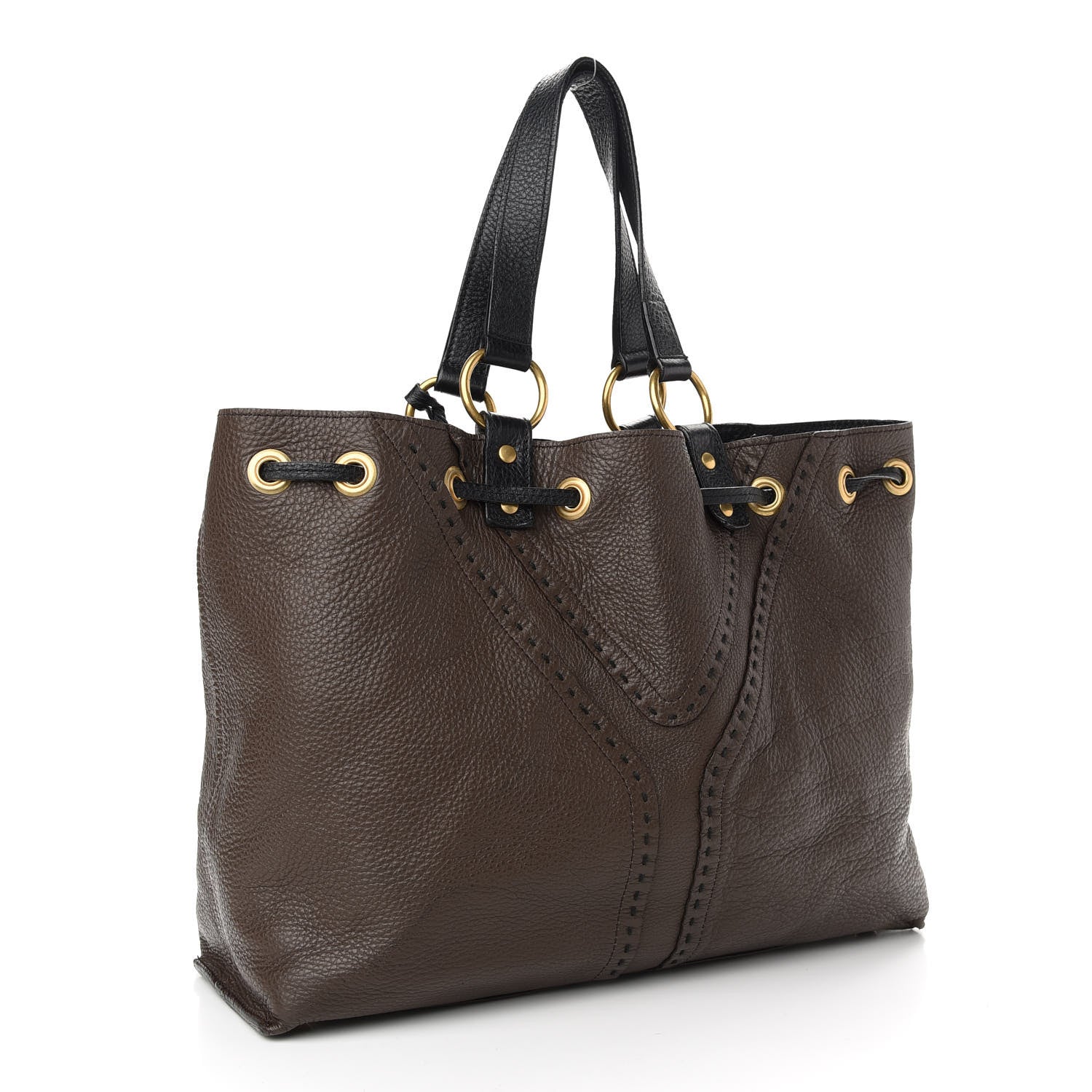Saint Laurent Calfskin Reversible Double Sac Y Tote Black Brown 5 of 11