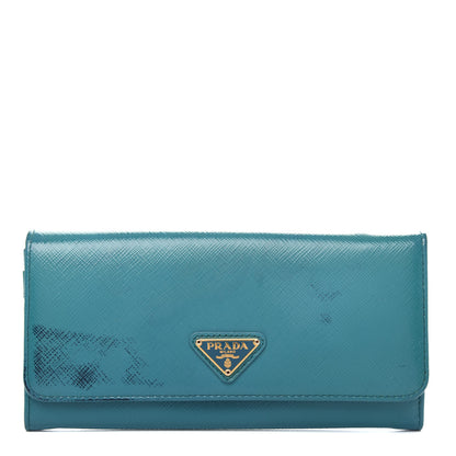 Prada Saffiano Metal Continental Flap Wallet Turchese 1 of 7