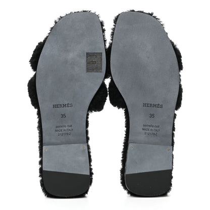 Hermes Woolskin Oran Sandals 35 Black 5 of 7