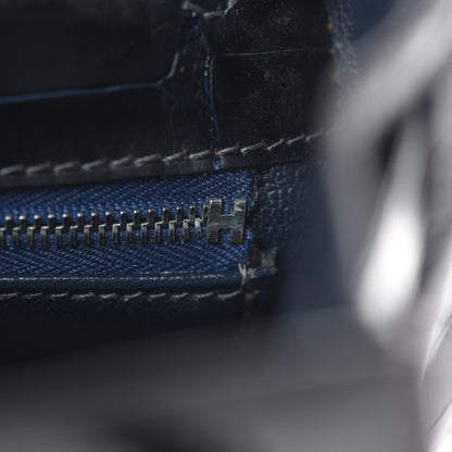 Hermes Shiny Niloticus Crocodile Kelly Sellier 28 Bleu Marine 27 of 42