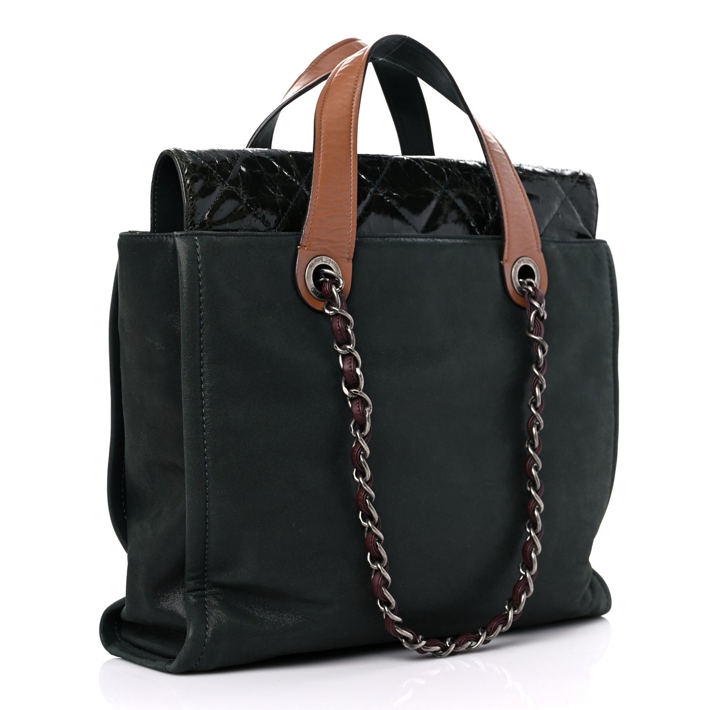 Iridescent Glazed Calfskin In The Mix Tote Dark Green