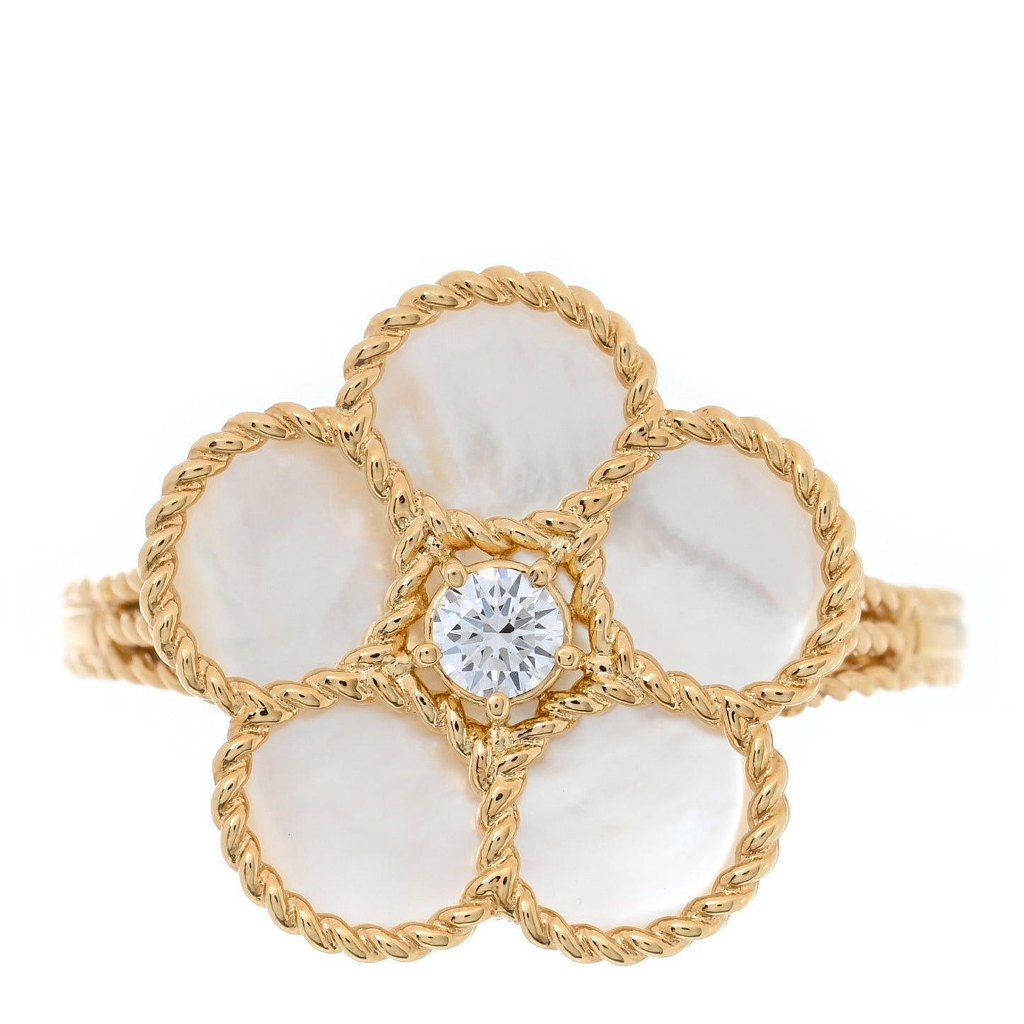 18K Yellow Gold Mother of Pearl Diamond Daisy Ring 53 6.5
