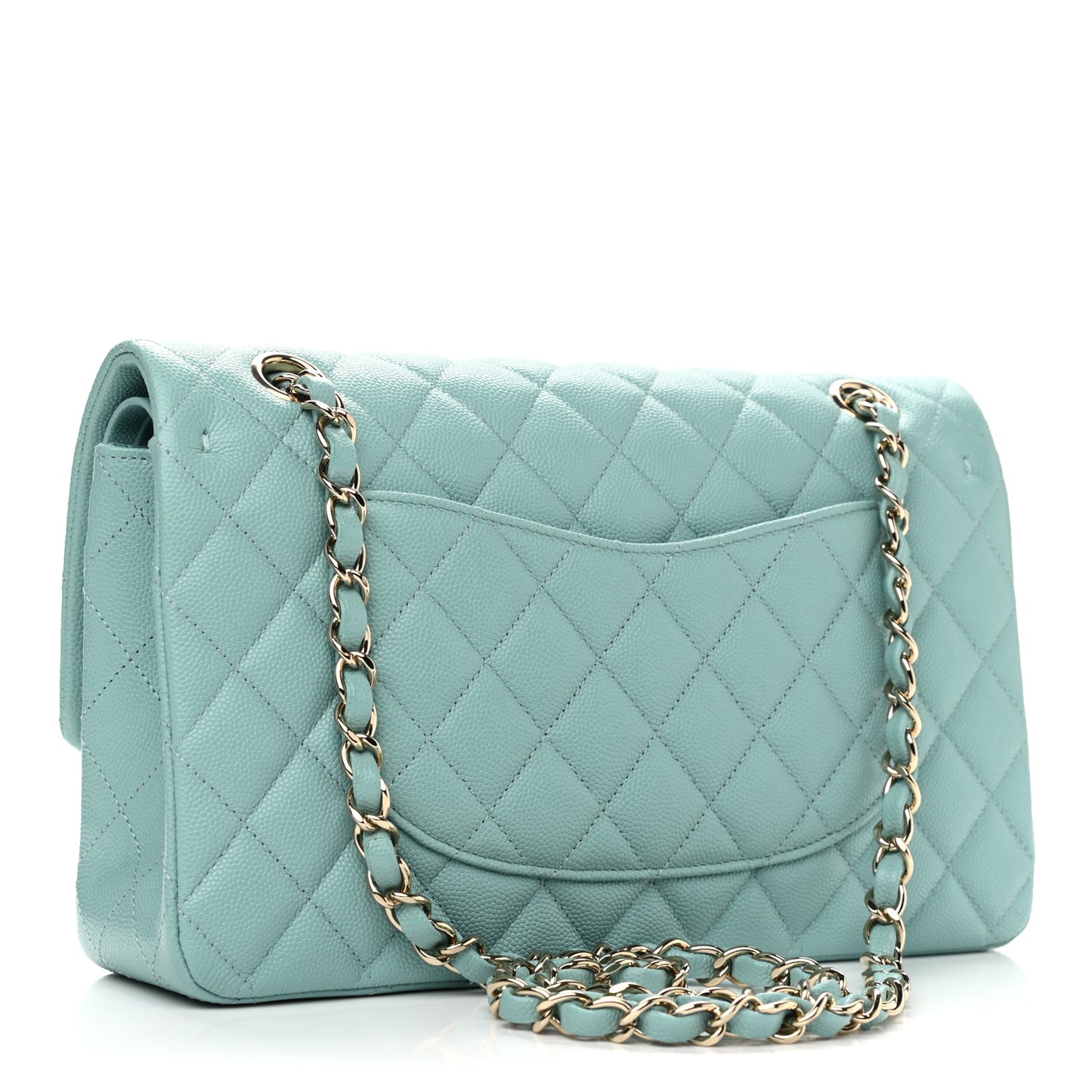 Caviar Quilted Medium Double Flap Light Blue