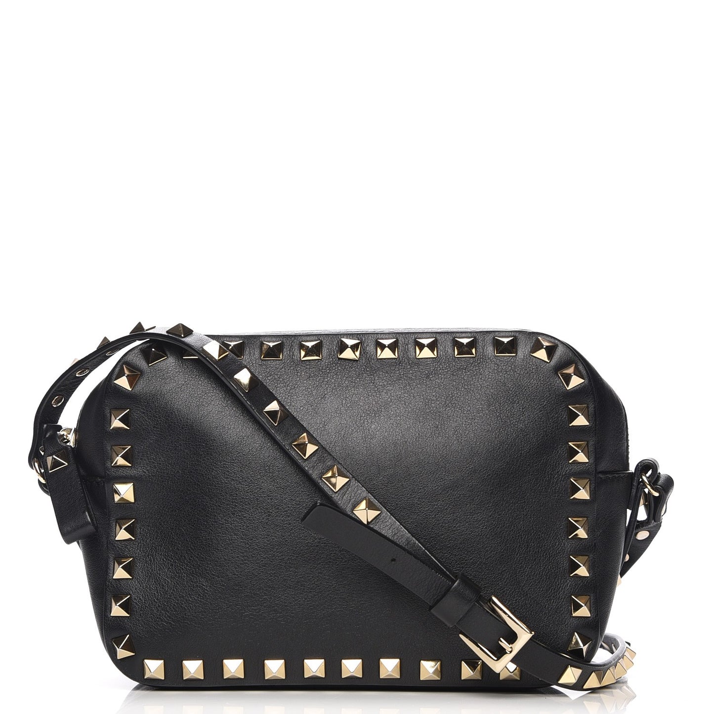 Calfskin Rockstud Camera Crossbody Bag Black