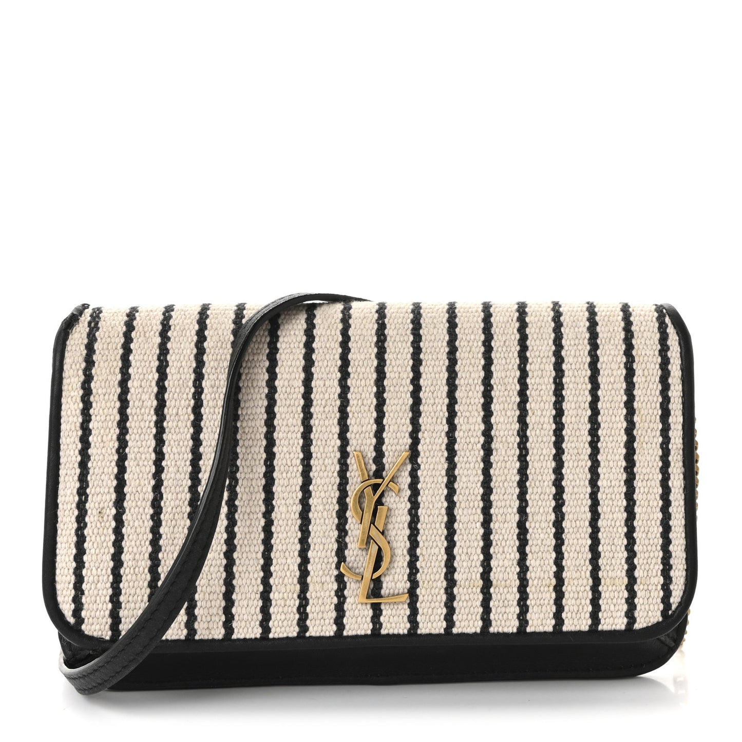 Canvas Striped Phone Holder Crossbody Beige Black