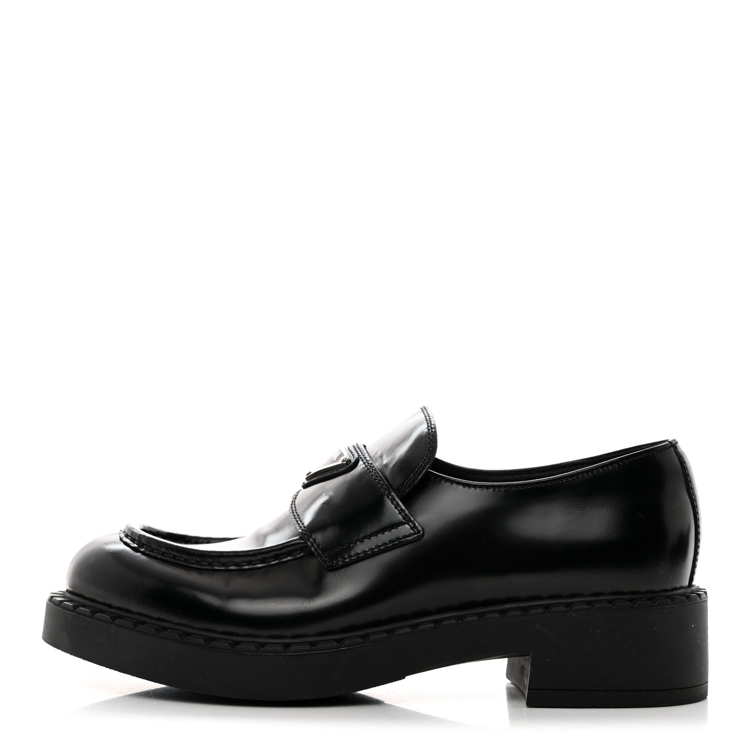 Prada Spazzolato Metal Triangle Logo 50mm Loafers 38 Black 1 of 8