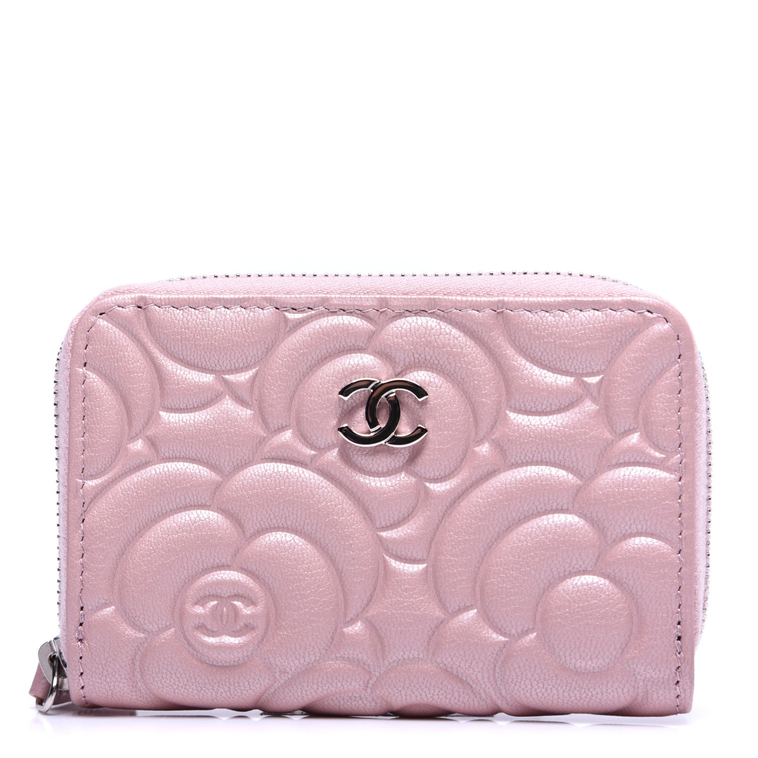 Chanel Goatskin Camellia Embossed Zip Coin Purse Light Pink 1 of 9
