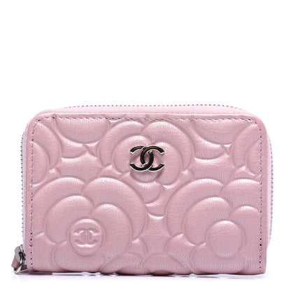 Chanel Goatskin Camellia Embossed Zip Coin Purse Light Pink 1 of 9