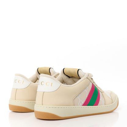 Gucci Calfskin Lame GG Monogram Web Womens Screener Sneakers 38.5 Gardenia Silver Dusty Milk White 4 of 9