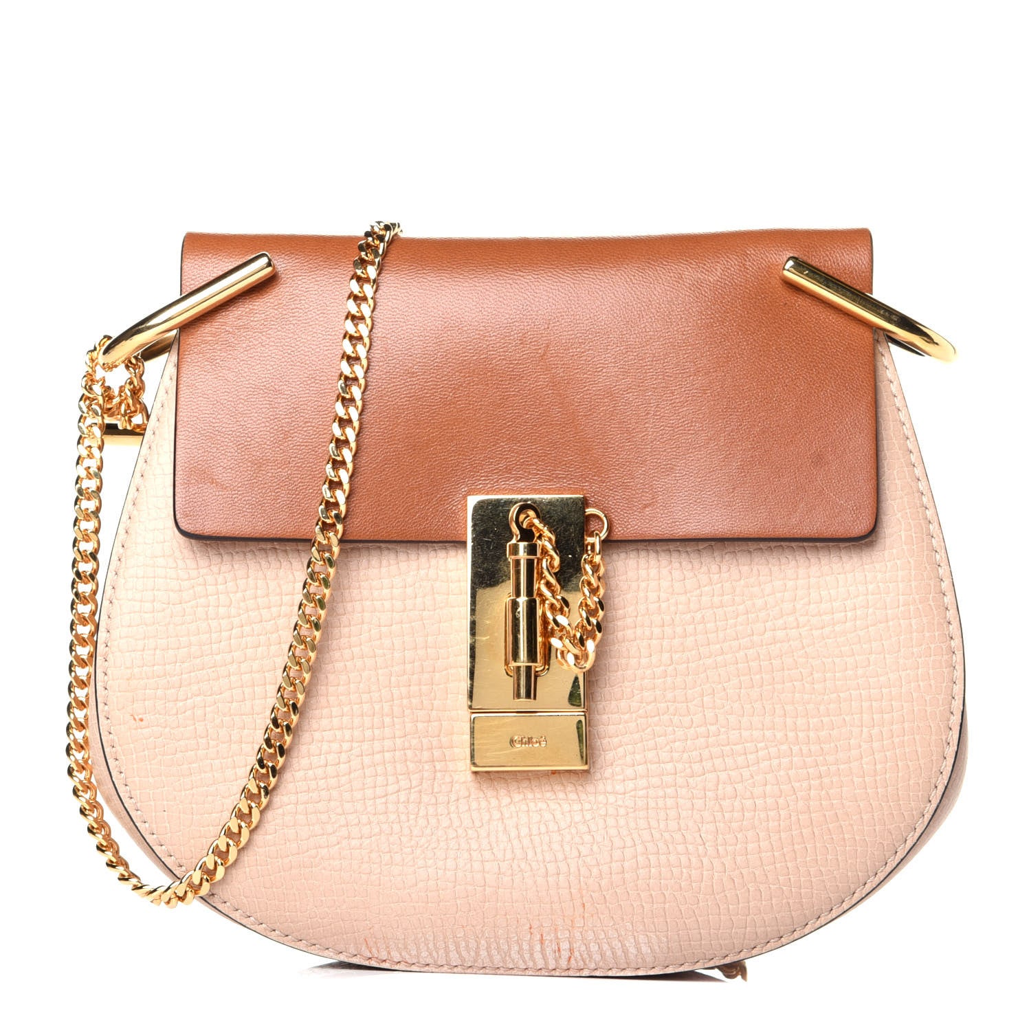 Chloe Grained Calfskin Lambskin Mini Bi-Color Drew Shoulder Bag Powder Beige Caramel 1 of 8