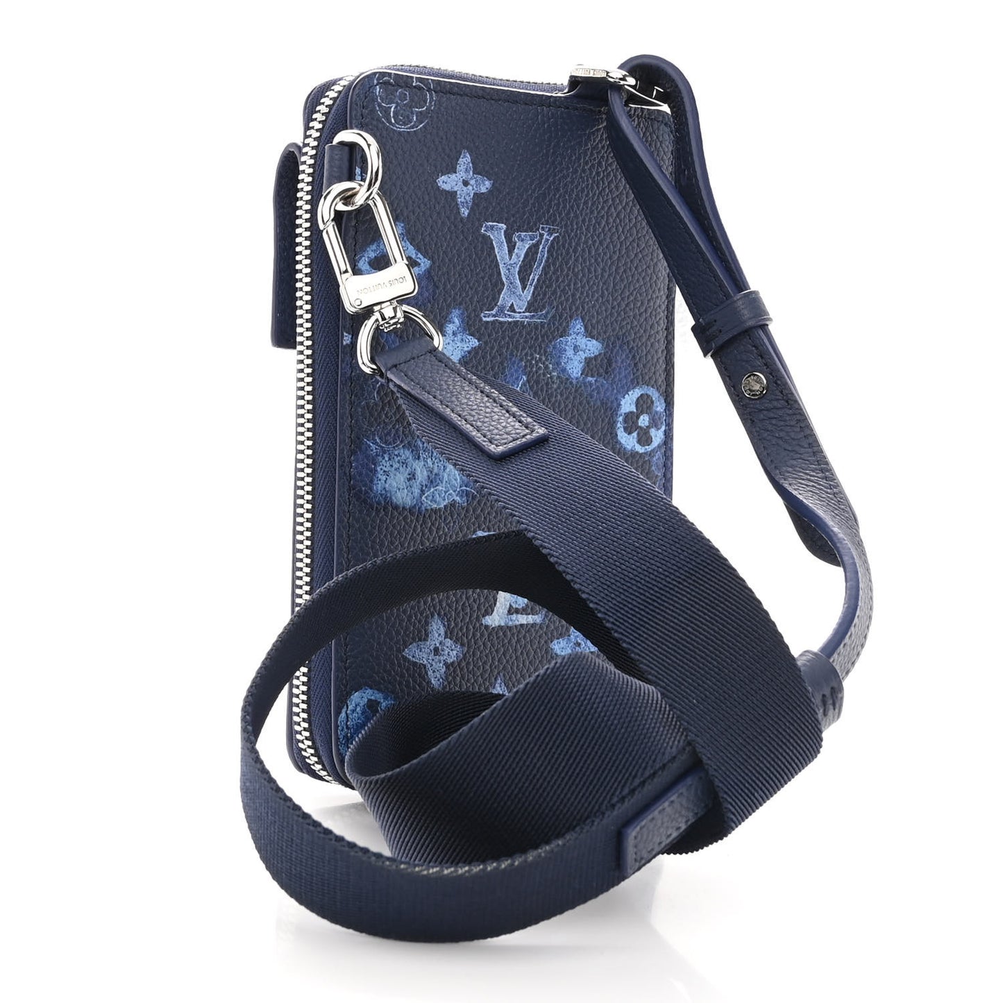 Monogram Ink Watercolor Phone Pouch Blue