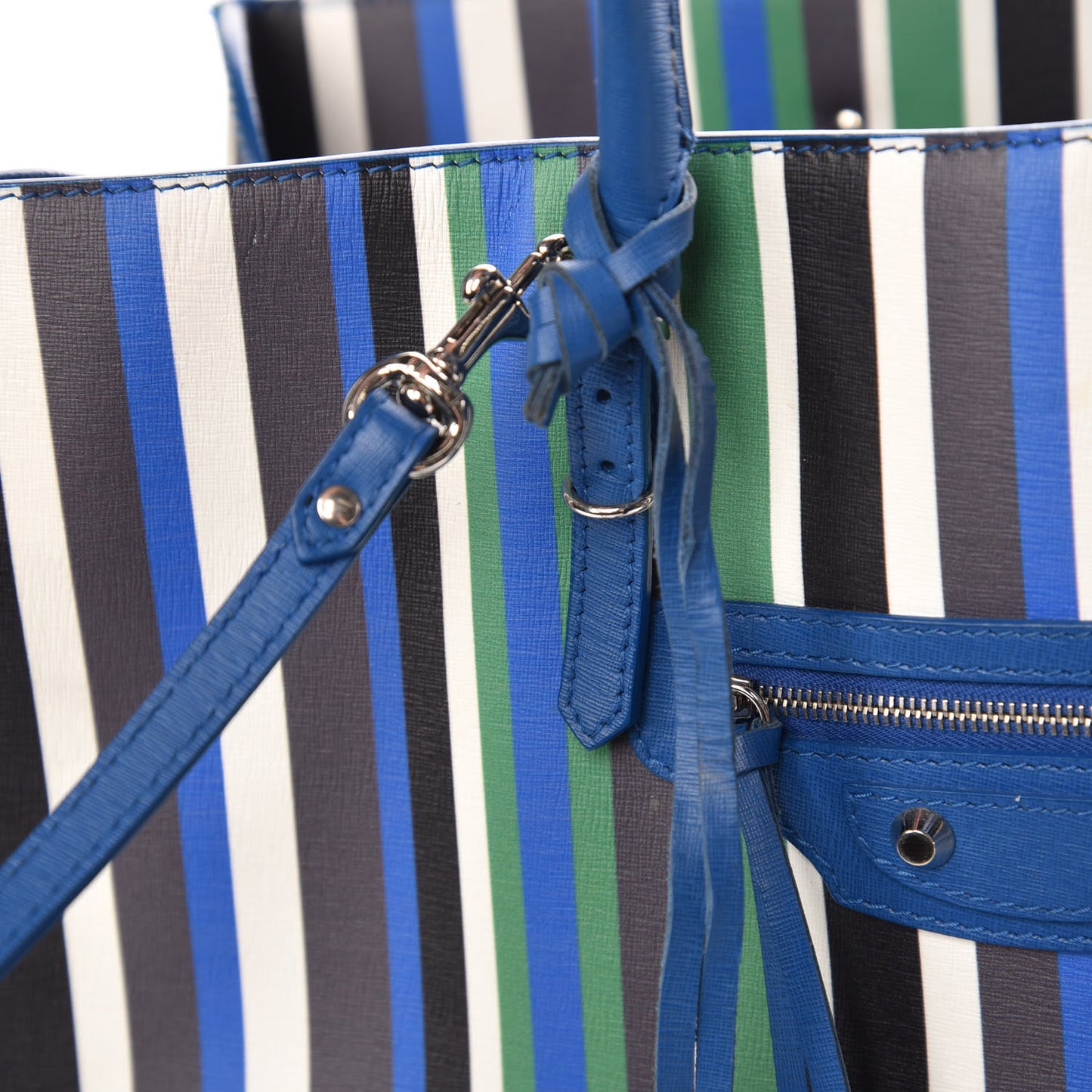 Veau Striped Papier B4 Zip Around Tote Variante Blue