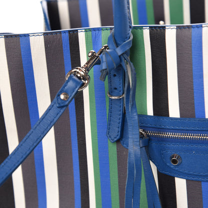 Balenciaga Veau Striped Papier B4 Zip Around Tote Variante Blue 16 of 19
