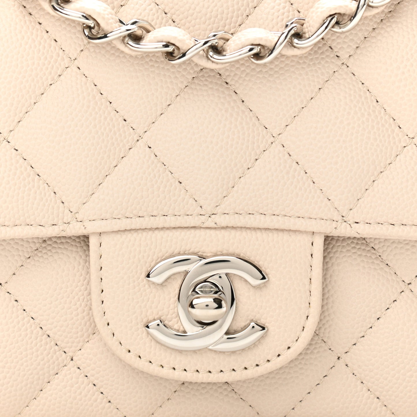 Caviar Quilted Mini Rectangular Flap Light Beige