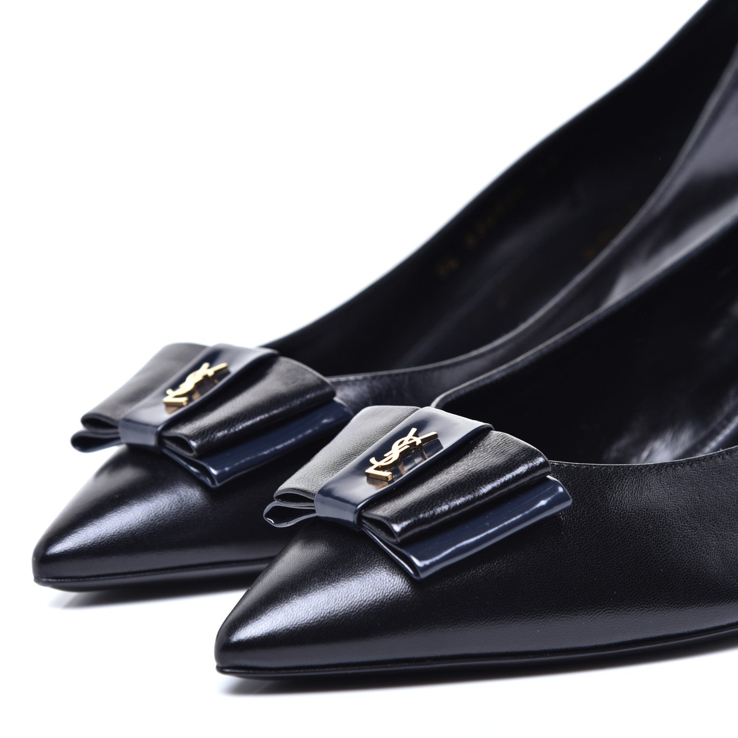 Saint Laurent Calfskin Bow Anais Pumps 41 Black Navy 10 of 10