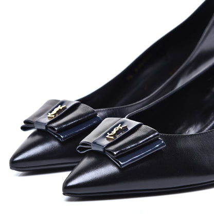 Saint Laurent Calfskin Bow Anais Pumps 41 Black Navy 10 of 10
