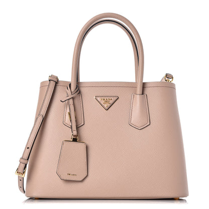 Prada Saffiano Cuir Small Double Bag Cipria Nero Black 1 of 14