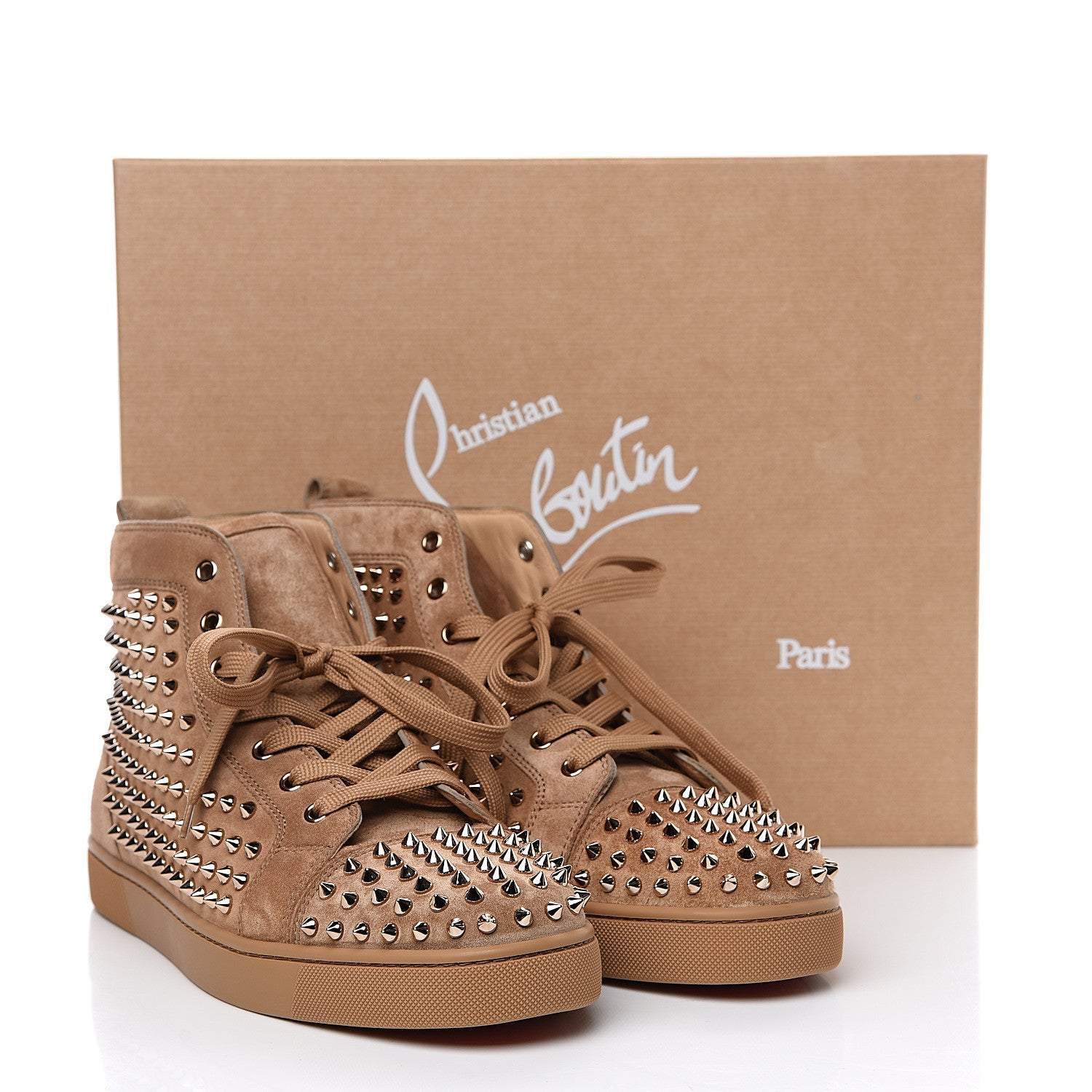 Christian Louboutin Veau Velours Mens Louis Spikes Flat Sneakers 46 Colombe 10 of 10