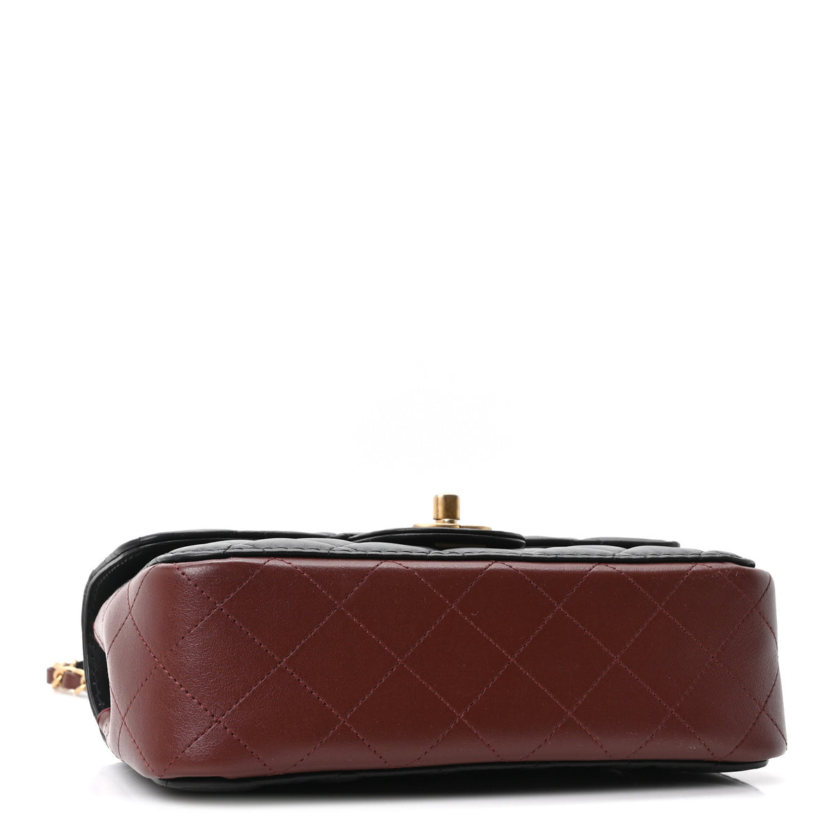 Calfskin Quilted Small Strap Into Flap Bag Black Burgundy