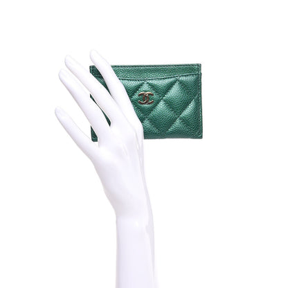 Chanel Metallic Caviar Quilted Card Holder Green 2 of 9