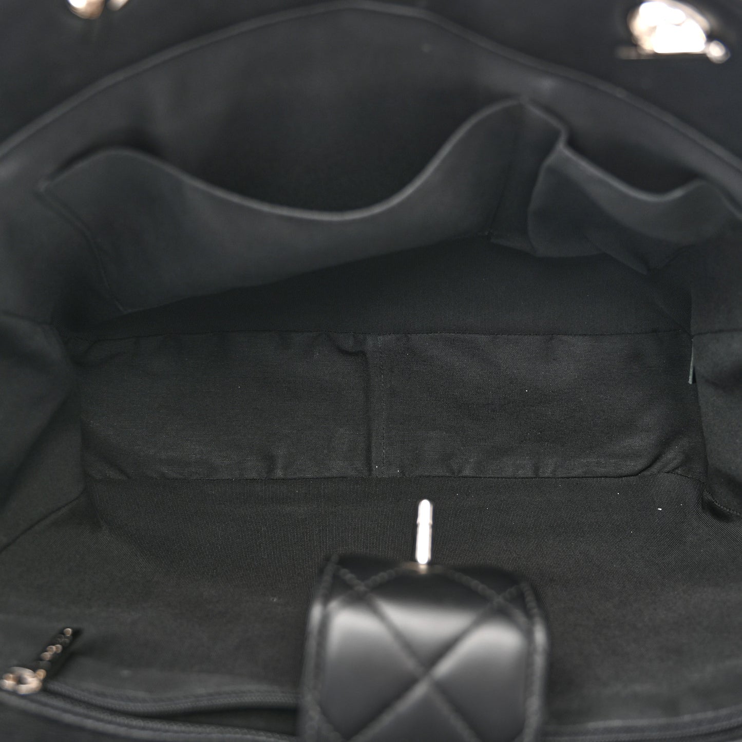 Calfskin Quilted Large CC Shopping Tote Black