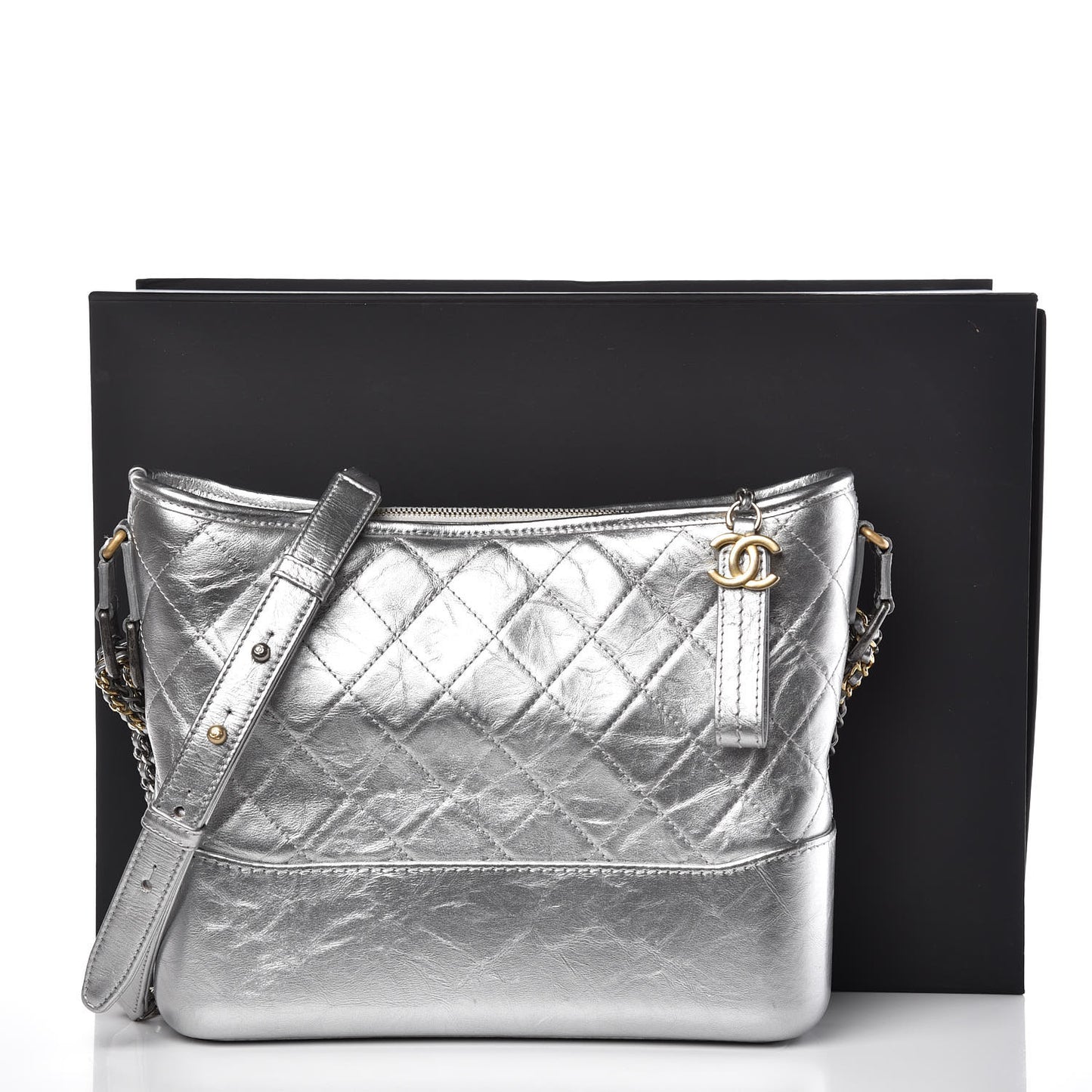 Metallic Lambskin Calfskin Quilted Medium Gabrielle Hobo Silver
