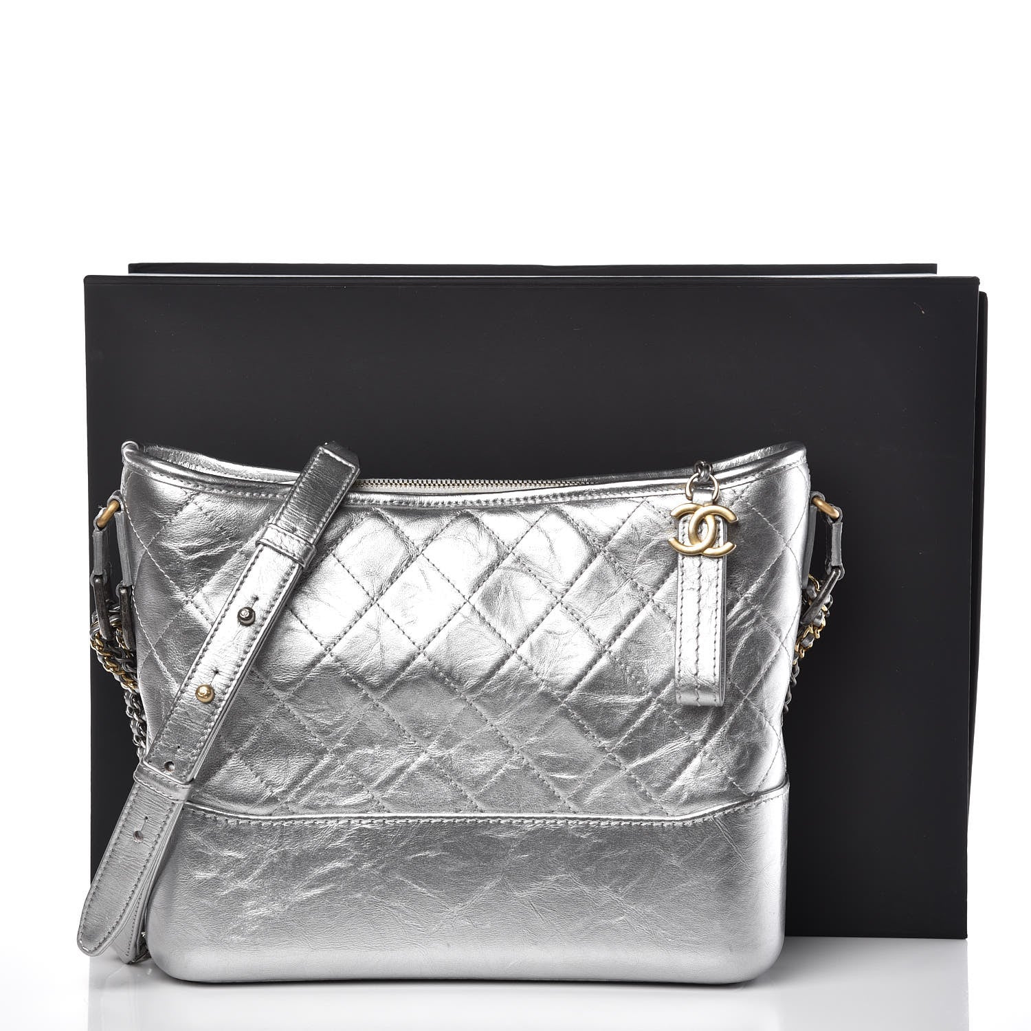 Chanel Metallic Lambskin Calfskin Quilted Medium Gabrielle Hobo Silver 10 of 10