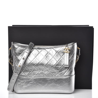 Chanel Metallic Lambskin Calfskin Quilted Medium Gabrielle Hobo Silver 10 of 10