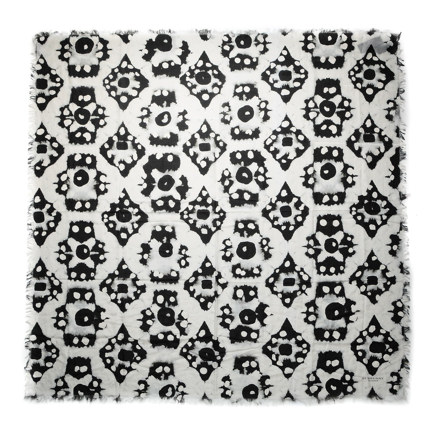 Burberry Cotton Silk Tie Dye Square Scarf Black White 1 of 4