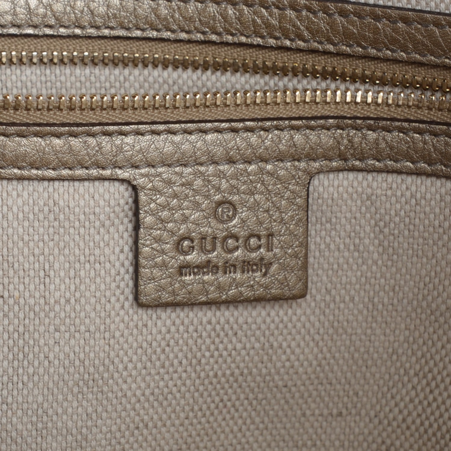 Gucci Metallic Pebbled Calfskin Medium Soho Shoulder Bag Golden Beige 6 of 8