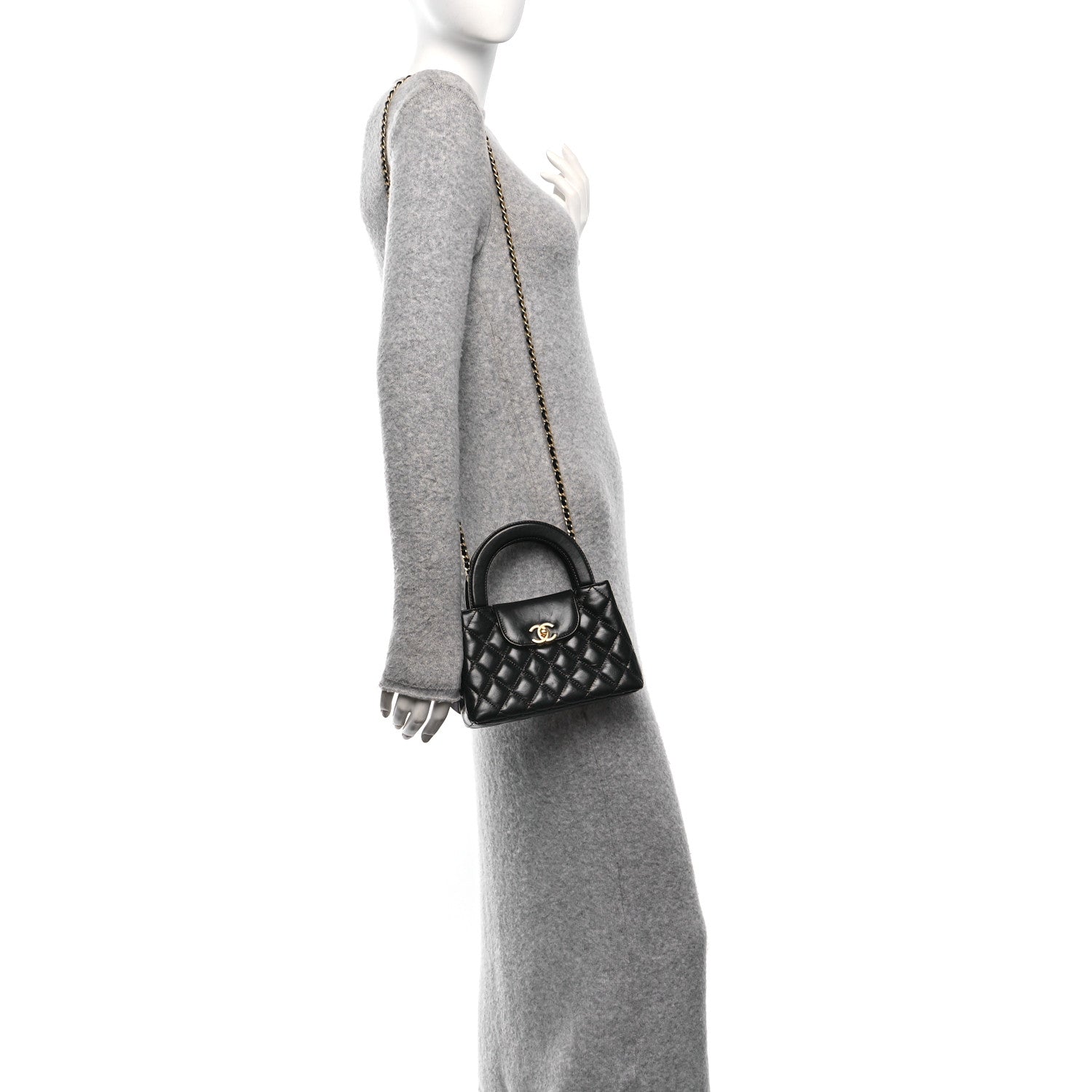 Chanel Shiny Aged Calfskin Quilted Nano Kelly Shopper Black 2 of 10
