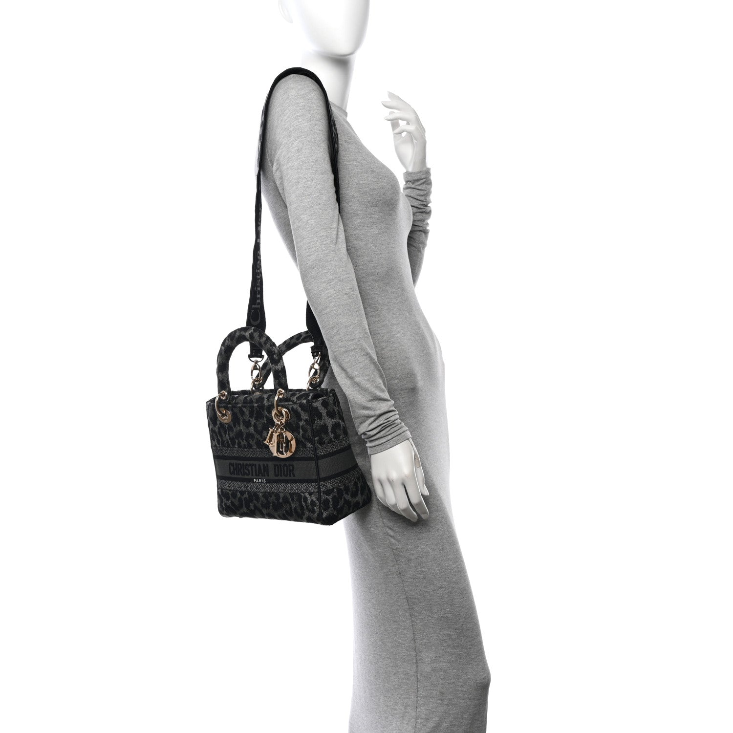 Christian Dior Canvas Mizza Embroidered Medium Lady D-Lite Gray 2 of 10