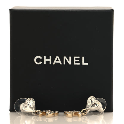 Chanel Crystal CC Heart Drop Earrings Gold Silver 5 of 5