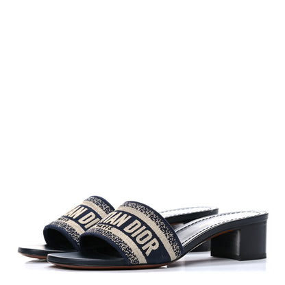 Christian Dior Cotton Embroidered Dway 40mm Slide Sandals 36.5 Deep Blue 3 of 9