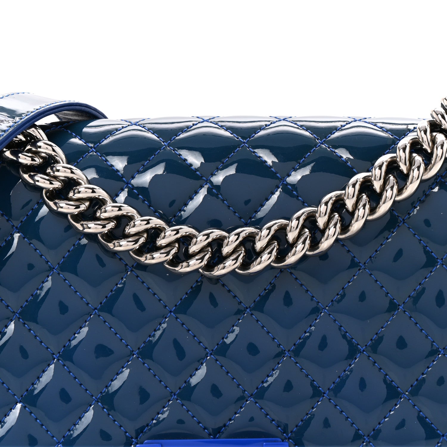 Chanel Patent Calfskin Quilted Medium Plexiglass Boy Flap Blue 15 of 27