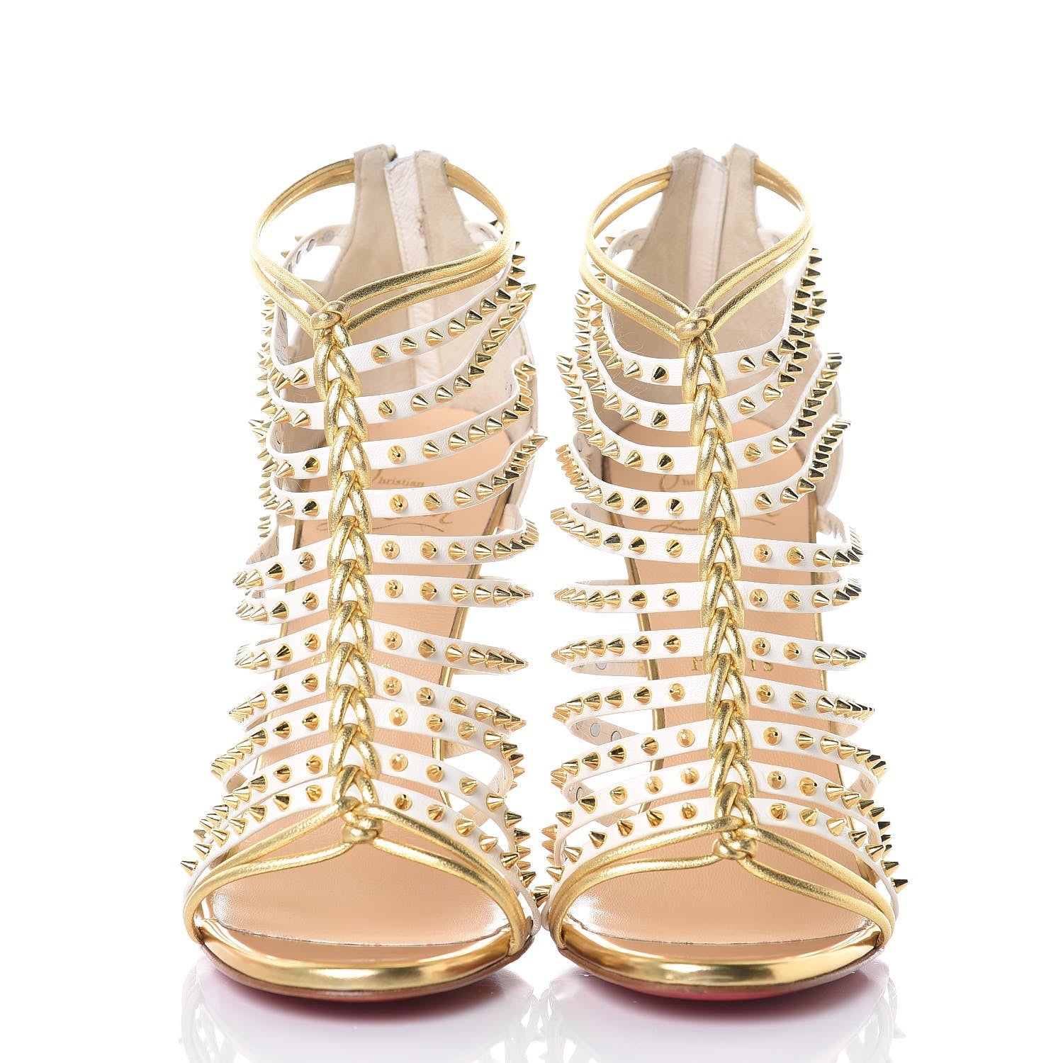 Christian Louboutin Kid Nappa Millaclou 100 Cage Sandals 36.5 Edelweiss Gold 2 of 8