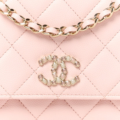 Chanel Shiny Caviar Enamel Quilted CC Wallet On Chain WOC Light Pink 9 of 12