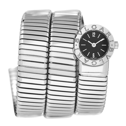 Bulgari Stainless Steel 19mm Tubogas Double Spiral Quartz Watch Black 1 of 4