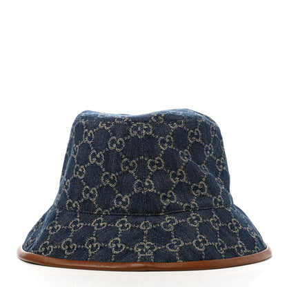 Gucci Washed Jacquard Denim Nappa GG Monogram Oscar Bucket Hat XXL Denim Cuir 3 of 10