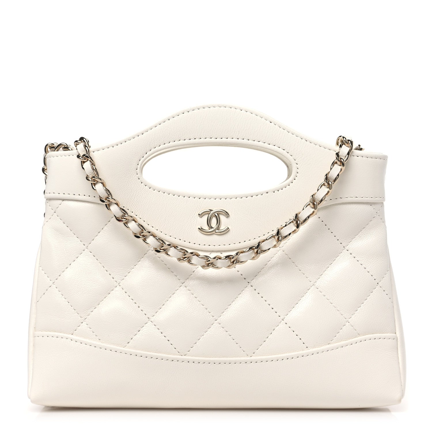 CHANEL ホワイト ラウンドバッグ Chanel Shiny Crumpled Calfskin Quilted Nano 31 Shopping Bag White